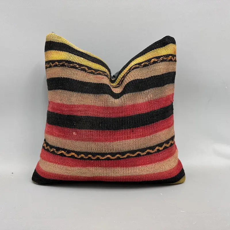 18x18 Brown Cushion, Gift Pillow, Bolster Pillow, Kilim Pillow, Knitted Cushion Cover, Pillow Case, Kilim Pillow Cover, Kilim Rug Cushion Case - 1