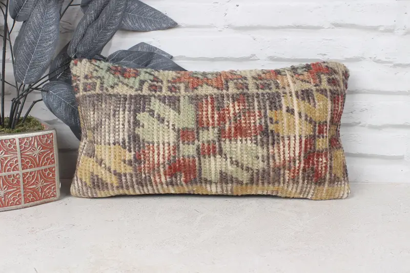 Pillow for Couch, Pastel Cushion Case, Aztec Pillow Sham, Cushion, 8x16 Brown Pillow Cover, Kilim Pillow, Handmade Kilim Cushion - 1