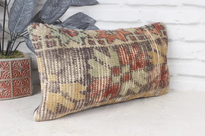 Pillow for Couch, Pastel Cushion Case, Aztec Pillow Sham, Cushion, 8x16 Brown Pillow Cover, Kilim Pillow, Handmade Kilim Cushion - 3