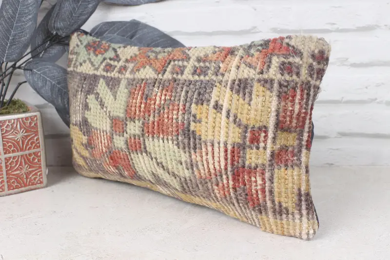 Pillow for Couch, Pastel Cushion Case, Aztec Pillow Sham, Cushion, 8x16 Brown Pillow Cover, Kilim Pillow, Handmade Kilim Cushion - 4