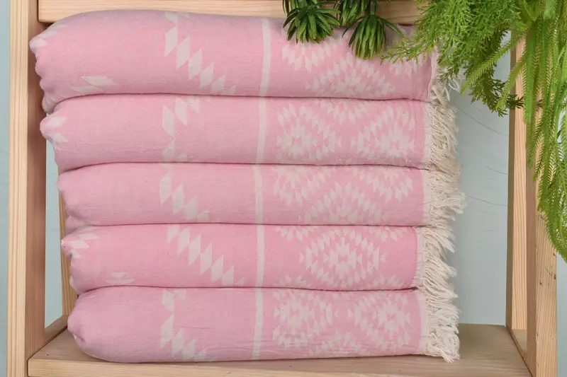 Kilim Tea Towel Pink Cotton 18x40 Inches, Kitchen Towel, Hand Towel