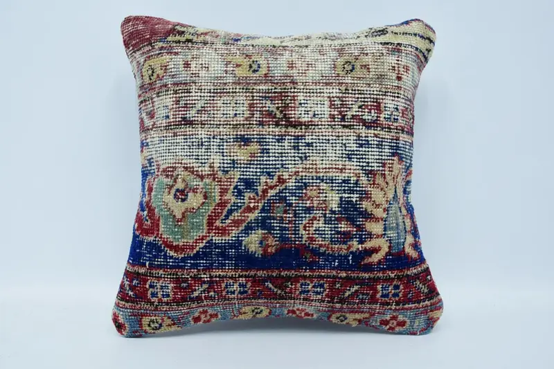 Turkish Antique Pillow Cover, 16x16 inch Blue Housewarming Gift Pillowcase - 1