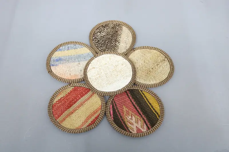 Bohem Bej ve Kahverengi Yuvarlak Bardak Altlığı, Kaymaz Bohem Bardak Altlığı