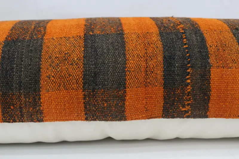 Cushion Case, Vintage Pillow Cover, Turkish Pillow, Interior Designer Pillow, Vintage Kilim Pillow, 12x36 Orange Pillow Sham, Custom Pillow Cover - 6