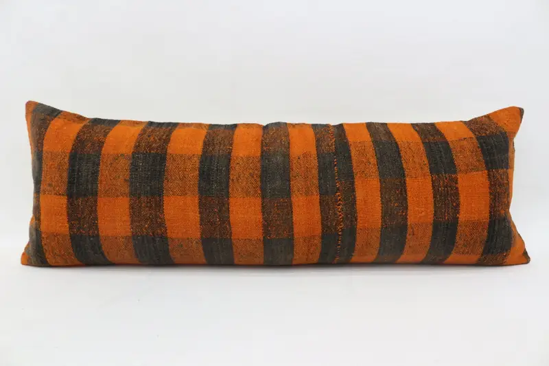 Cushion Case, Vintage Pillow Cover, Turkish Pillow, Interior Designer Pillow, Vintage Kilim Pillow, 12x36 Orange Pillow Sham, Custom Pillow Cover - 1
