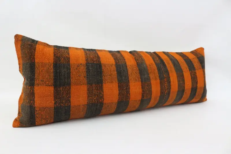 Cushion Case, Vintage Pillow Cover, Turkish Pillow, Interior Designer Pillow, Vintage Kilim Pillow, 12x36 Orange Pillow Sham, Custom Pillow Cover - 3