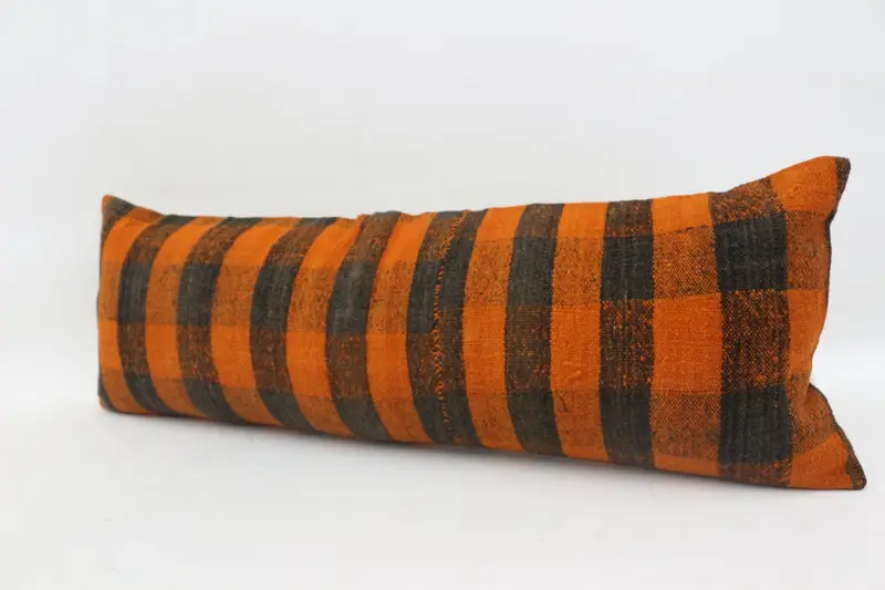 Cushion Case, Vintage Pillow Cover, Turkish Pillow, Interior Designer Pillow, Vintage Kilim Pillow, 12x36 Orange Pillow Sham, Custom Pillow Cover - 5
