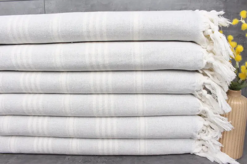 Personalized Turkish Beach Towel, Light Gray Striped, 40x71 Inches