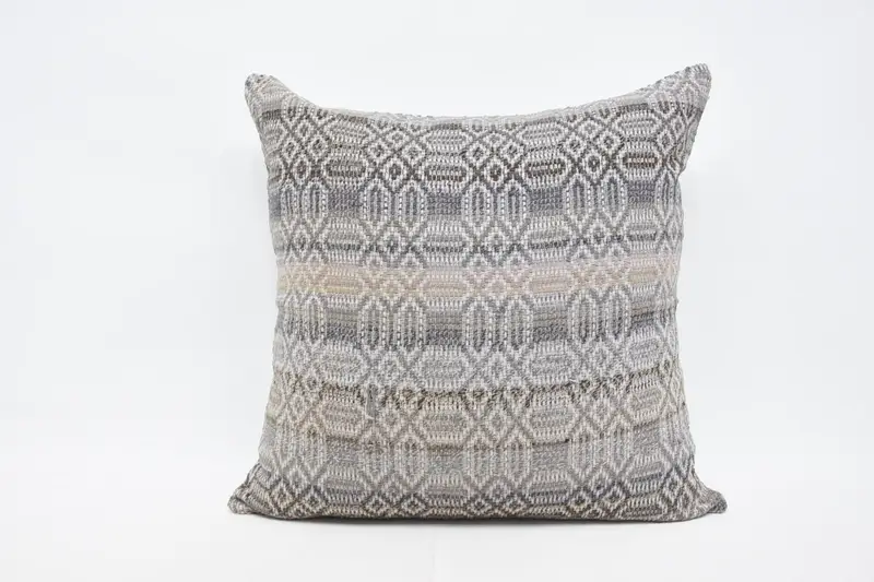 Almohada de lanzamiento bordada gris y beige, cojín versátil de 32x32