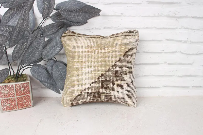 Outdoor Throw Pillow Cover, Kilim Pillow, Throw Kilim Pillow, Cushion Case, 12x12 Beige Pillow, Boho Pillow Sham Cover, Sofa Bolster Pillow Cover - 1