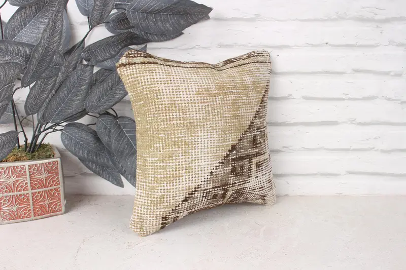 Outdoor Throw Pillow Cover, Kilim Pillow, Throw Kilim Pillow, Cushion Case, 12x12 Beige Pillow, Boho Pillow Sham Cover, Sofa Bolster Pillow Cover - 3