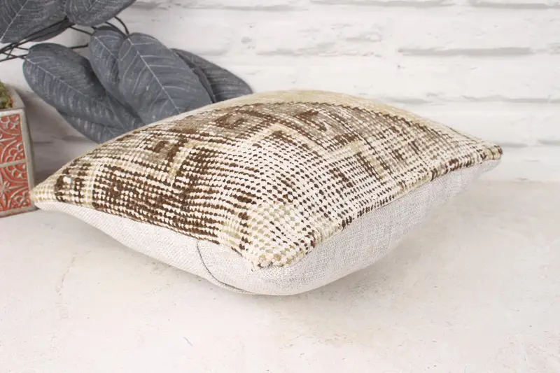 Outdoor Throw Pillow Cover, Kilim Pillow, Throw Kilim Pillow, Cushion Case, 12x12 Beige Pillow, Boho Pillow Sham Cover, Sofa Bolster Pillow Cover - 6
