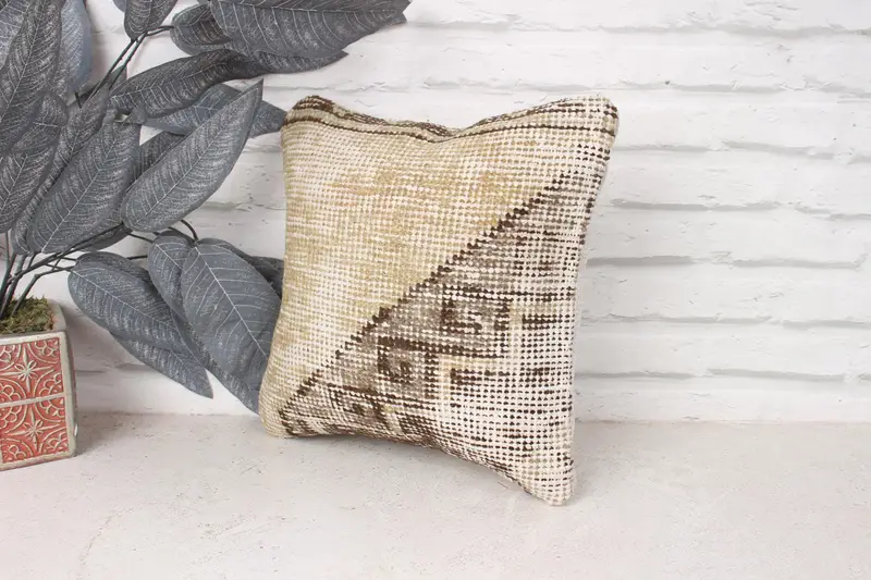 Outdoor Throw Pillow Cover, Kilim Pillow, Throw Kilim Pillow, Cushion Case, 12x12 Beige Pillow, Boho Pillow Sham Cover, Sofa Bolster Pillow Cover - 4