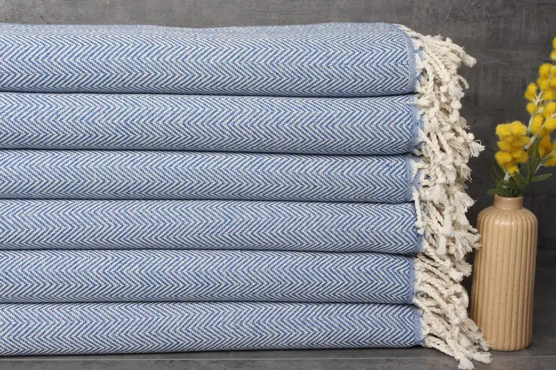 Custom Oversized Beach Towel Herringbone Blue, 40x71 Inches