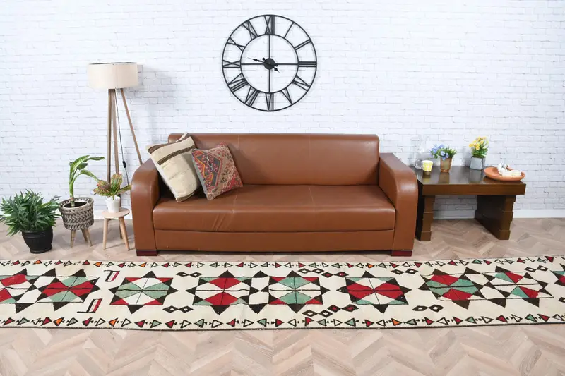 Vintage Runner Halı 2,6x16,4 ft, Kırmızı Yeşil Halı Yün - 1