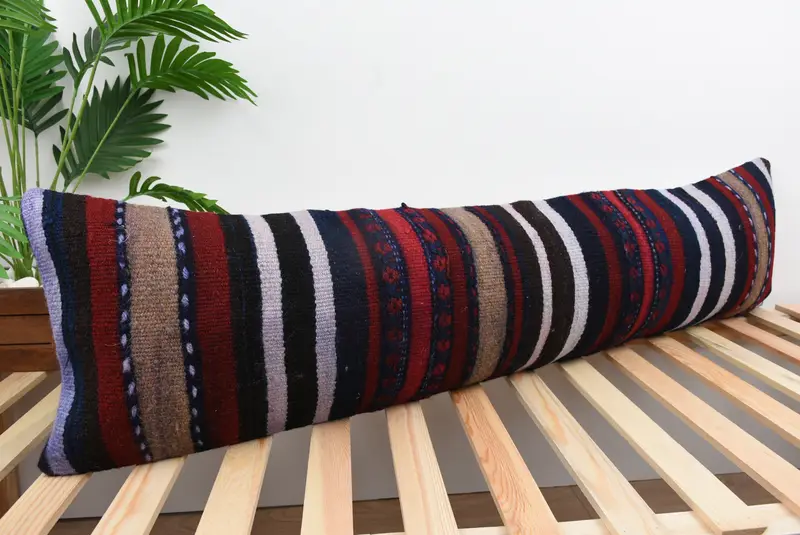Pillow Case, Designer Throw Cushion, Kilim Cushion Sham, Interior Designer Pillow, 12x48 Brown Cushion Cover, Throw Kilim Pillow - 4