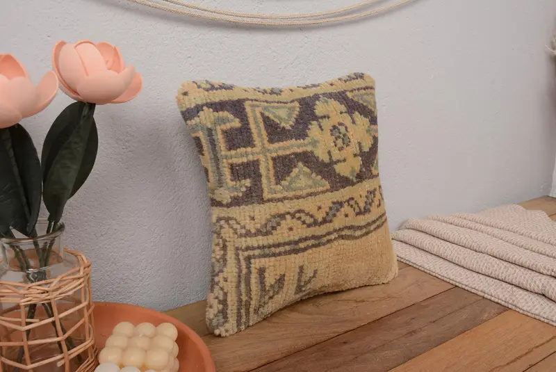 Orangefarbenes südwestliches besticktes Wurfkissen, Vintage 12x12 Kissen