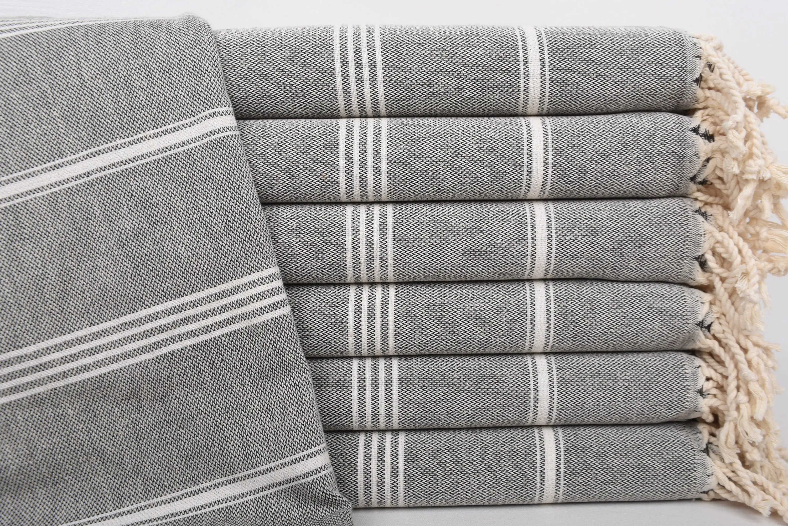 Beach Towel Monogrammed Turkish Cotton Black Striped, 67x40 Inches - 1