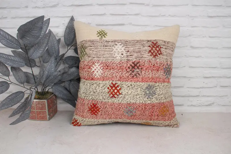 Kilim Pillow Cover, Vintage Pillow, Home Decor Pillow, Antique Pillows, 20x20 Red Cushion, Anatolian Cushion Case, Cushion Cover - 1