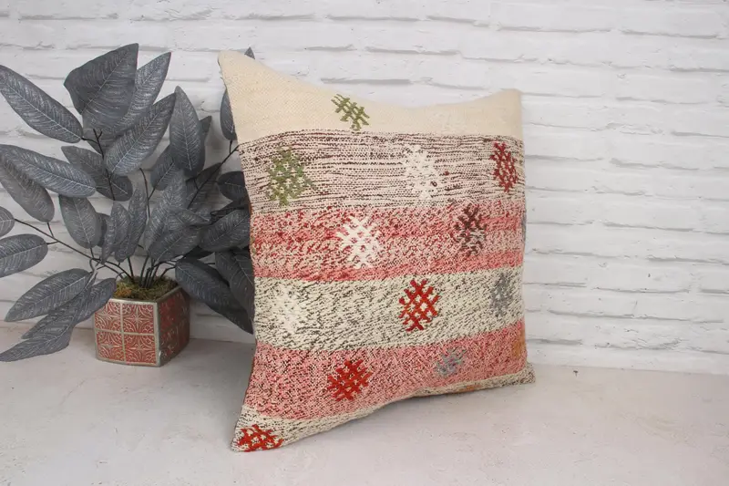 Kilim Pillow Cover, Vintage Pillow, Home Decor Pillow, Antique Pillows, 20x20 Red Cushion, Anatolian Cushion Case, Cushion Cover - 3