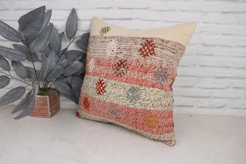 Kilim Pillow Cover, Vintage Pillow, Home Decor Pillow, Antique Pillows, 20x20 Red Cushion, Anatolian Cushion Case, Cushion Cover - 4