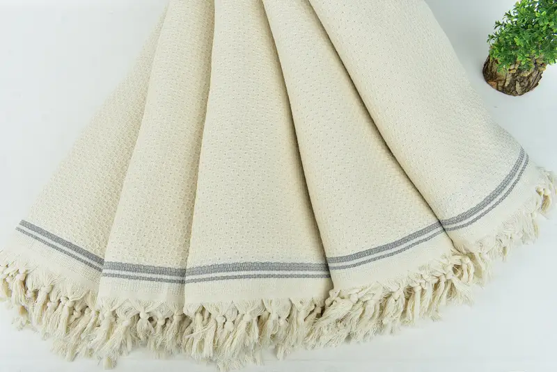 Grandma Gift, Organic Throw, Turkish Towel Blanket, Bachelorette Gifts, Boho Throw Blankets, Bachelorette Party Favors, 94x92 Cotton Striped Towel - 4