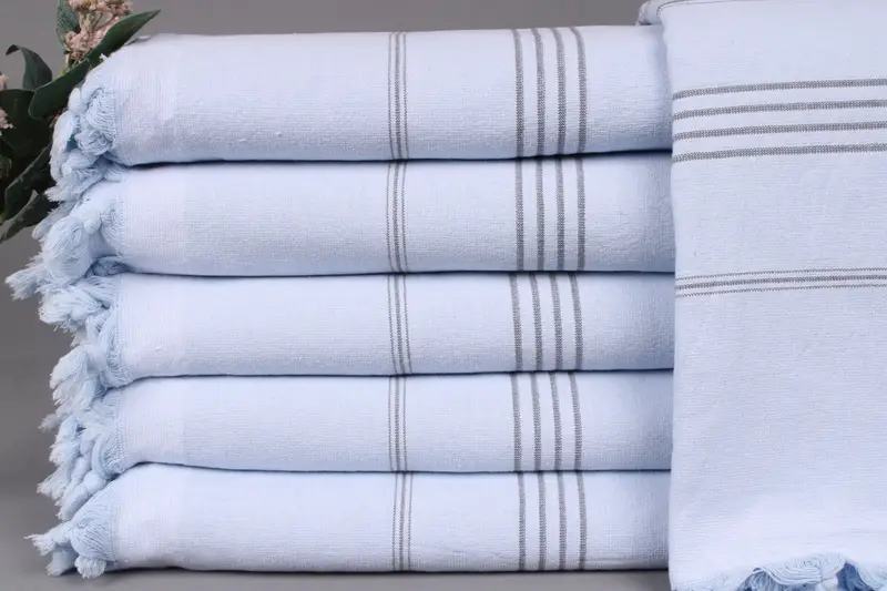 Personalized Turkish Towel Blue Stripes Terry, 36x67 Inches