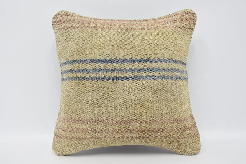 Home Decor Pillow, Toss Pillow Sham, Muted Cushion Cover, Pillow Cover, Ethnical Kilim Rug Pillow, 16x16 Beige Pillow Sham, Gift Pillow - 1
