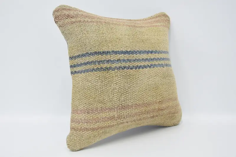 Home Decor Pillow, Toss Pillow Sham, Muted Cushion Cover, Pillow Cover, Ethnical Kilim Rug Pillow, 16x16 Beige Pillow Sham, Gift Pillow - 3