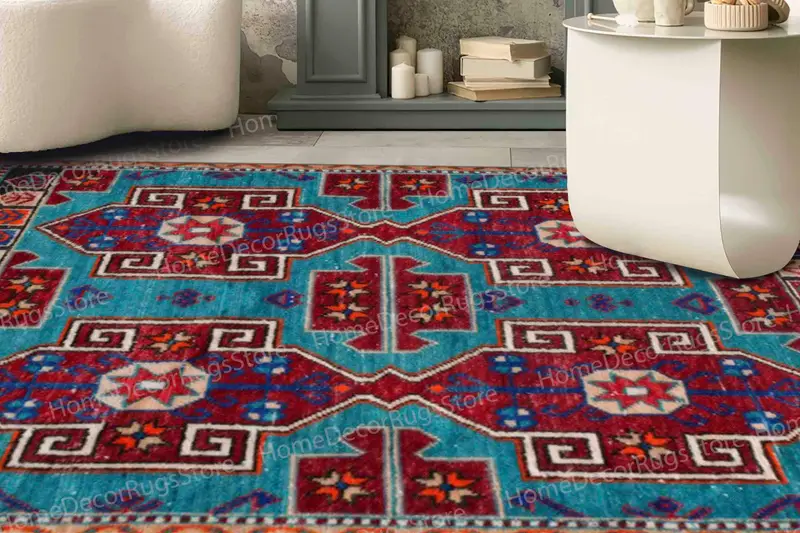 エレガントなアステカ キリム プリント ラグ: ヴィンテージ トライバル デザイン