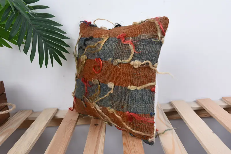 Ethnical Kilim Rug Pillow, 12x12 Blue Pillow, Kilim Cushion Sham, Pillow, Traditional Cushion Cover, Interior Designer Pillow - 5