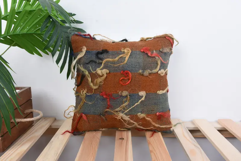 Ethnical Kilim Rug Pillow, 12x12 Blue Pillow, Kilim Cushion Sham, Pillow, Traditional Cushion Cover, Interior Designer Pillow - 1