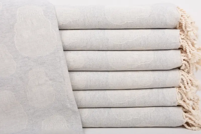 Custom Skull Patterned Light Gray Cotton Towel, Handmade, 36x67 Inches
