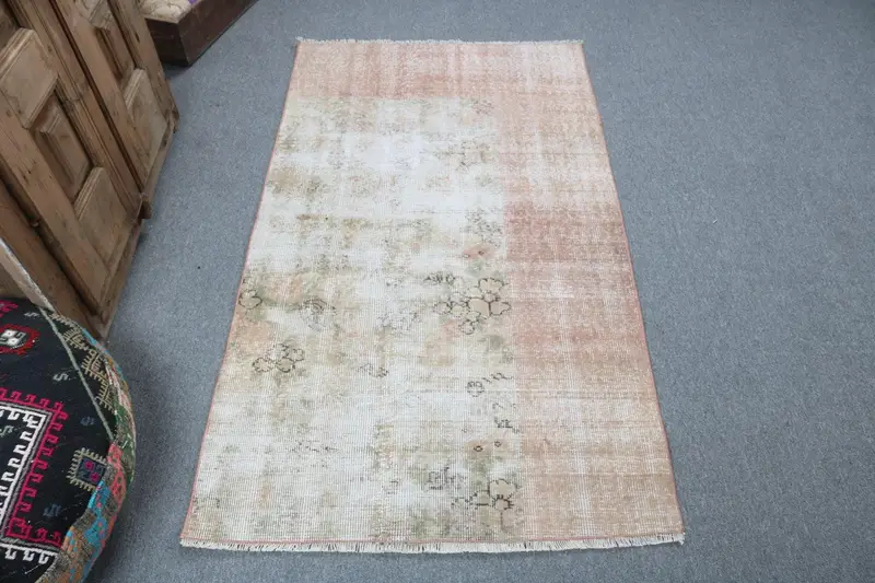 Alfombra turca de 3x5,2 pies, alfombra de acento vintage, alfombra de lana de camuflaje marrón blanco - 1