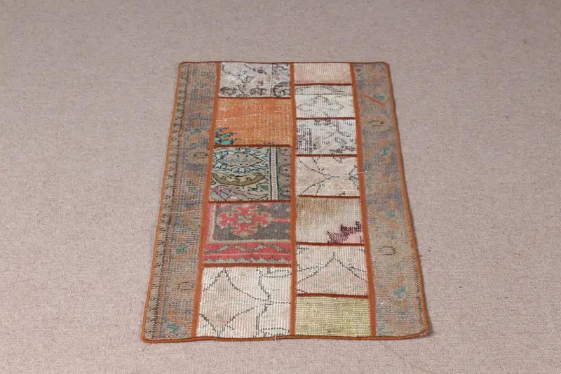 Alfombra Marrón Naranja 50x90 cm, Geométrica con Motivos Florales