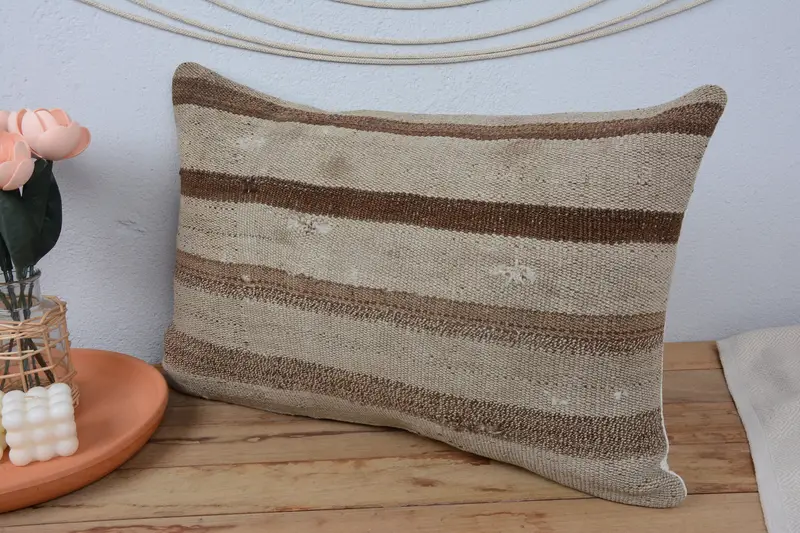 16x24 Beige Cushion Cover, Boho Pillow, Decorative Pillow Case, Throw Kilim Pillow, Handmade Throw Cushion Case, Pillow for Couch, Cushion - 3
