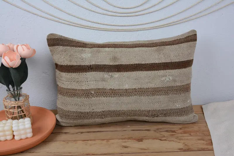 16x24 Beige Cushion Cover, Boho Pillow, Decorative Pillow Case, Throw Kilim Pillow, Handmade Throw Cushion Case, Pillow for Couch, Cushion - 2