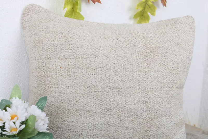 Vintage Kilim Pillow, 14x14 White Pillow Sham, Turkish Pillow, Tribal Cushion Cover, Decorative Cushion Case, Pillow Case, Antique Pillows - 5
