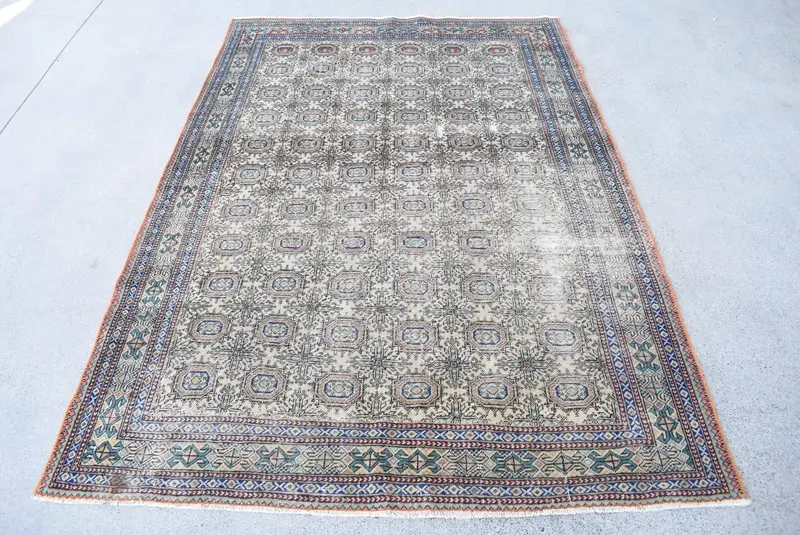 4,6x6,9 ft Teppich, türkischer Vintage-Teppich, beige Oushak-Wollteppich - 1