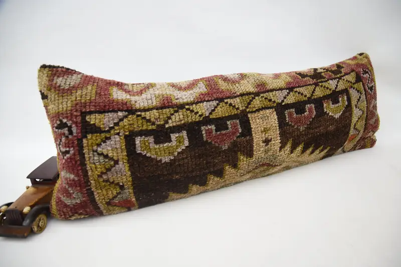 Cotton Cushion Cover, Boho Pillow Sham Cover, Garden Pillow Cover, Ethnical Kilim Rug Pillow, Vintage Kilim Pillow, Pillow Sham, 12x24 Beige Cushion - 2