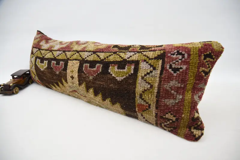 Cotton Cushion Cover, Boho Pillow Sham Cover, Garden Pillow Cover, Ethnical Kilim Rug Pillow, Vintage Kilim Pillow, Pillow Sham, 12x24 Beige Cushion - 3