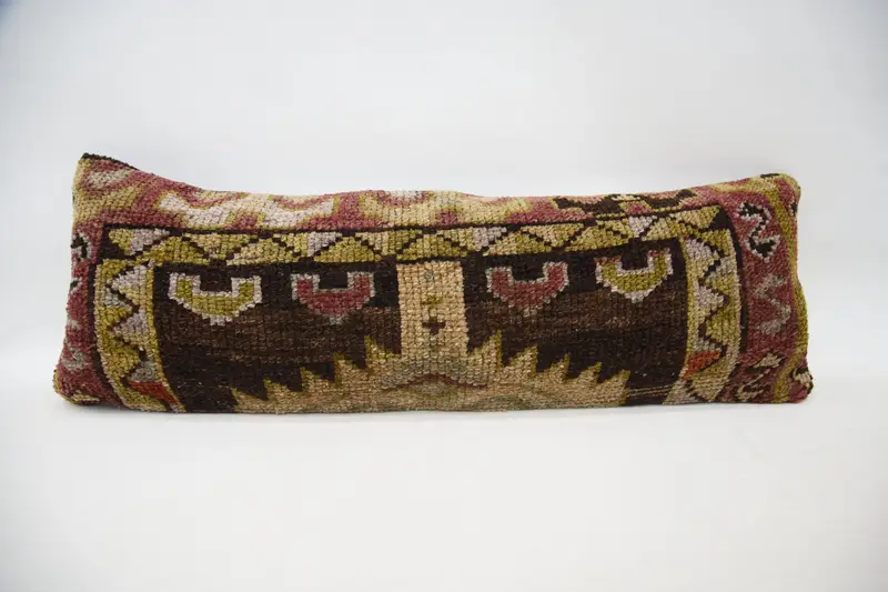 Cotton Cushion Cover, Boho Pillow Sham Cover, Garden Pillow Cover, Ethnical Kilim Rug Pillow, Vintage Kilim Pillow, Pillow Sham, 12x24 Beige Cushion - 1