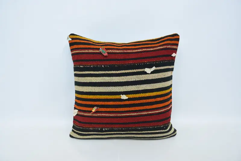 Turkish Balcony Striped Pillowcase, WovenRed Antique 24x24 inch Bohemian Cushion - 1