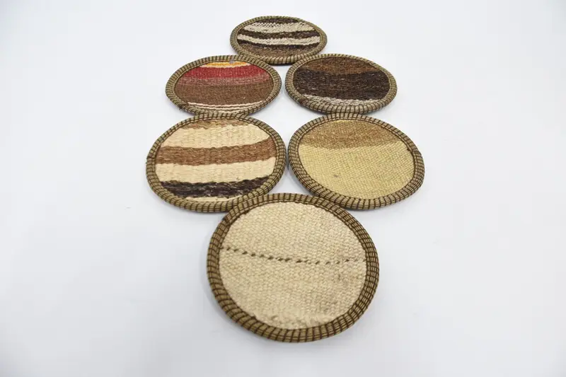 Posavasos antideslizantes a rayas, color beige y marrón, juego de seis posavasos