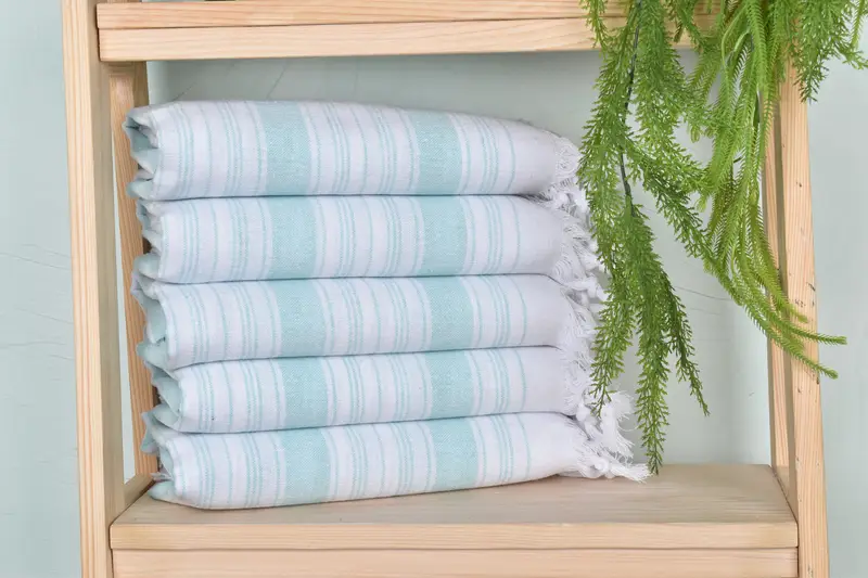 Mint Striped Cotton Towel for Him, Bachelorette Party Gift, 32x67 Inches