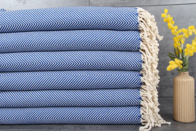 Turkish Beach Towel, Bath Towel, Chevron Peshtemal, Sax Blue, 40x71 Inches
