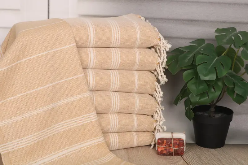 Striped Tea Towel Monogram Kitchen Towel 24x38 Mustard Organic Cotton