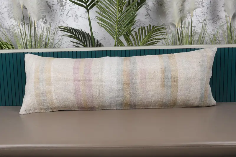 Almohada bordada de color beige y bronce, cojín de rayas vintage