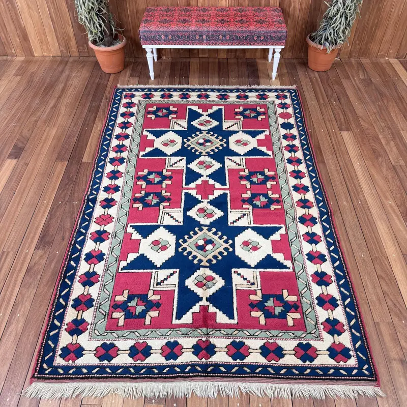 5.2x8.2 ft Turkish Rug, Vintage Large Rug, Red Floral Wool Rug - 1