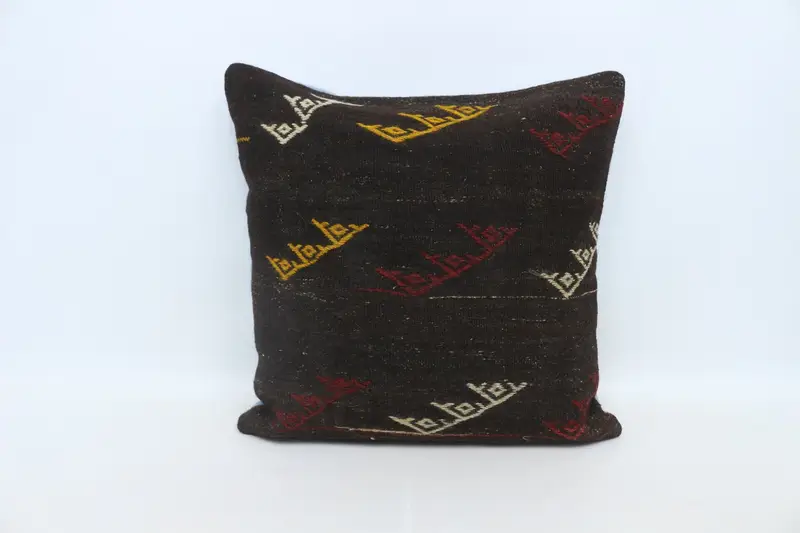 Vintage Kilim Throw Pillow, Pillow for Couch, Antique Pillows, Wool Kilim Pillow Pillow Case, 28x28 Brown Pillow Sham, Pillow Sham - 1